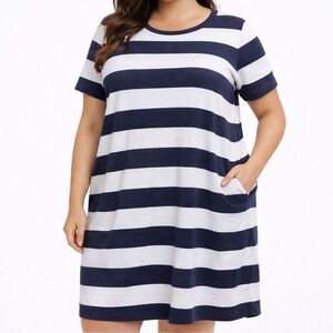 Michael Kors Women's 3X Rugby T-Shirt Dress Blue White Striped Short Sleeve